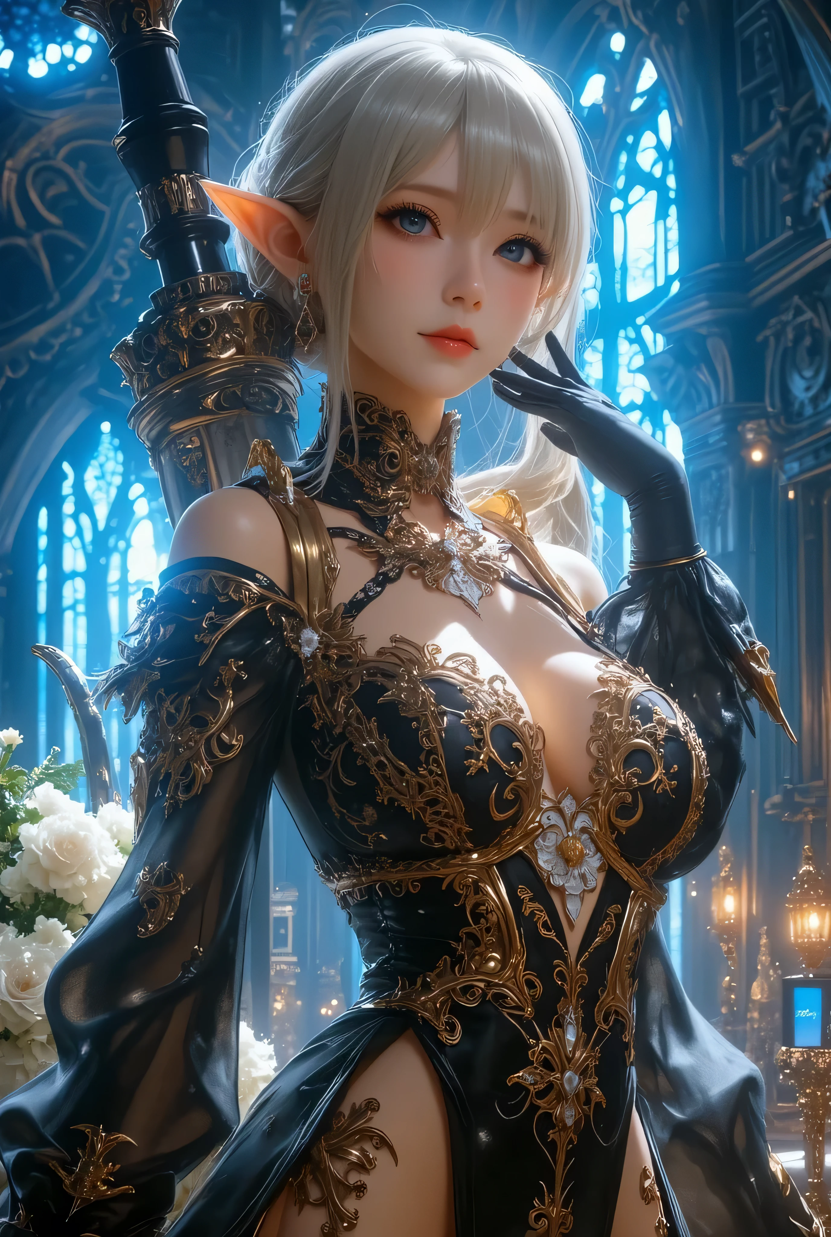 Beautiful young woman with intricate Art Nouveau design carved on her porcelain doll-like body. Embedded light-emitting cybernetic circuitry, Vibrant, realistic eyes looking at the camera. 50 millimeters, High contrast, Clean,vibrant, high resolution, Front and section views, Close up, 4K, 3d octane render, Cinematic lighting, Dynamic, Ray tracing,