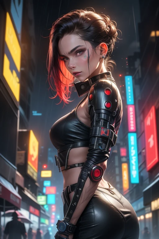beautiful alluring female brawler, red mini skirt, red top, black leather jacket, black leather belt, long lush brown hair, blue eyes, at a city alley at night, comic Theme, Fiverr Dnd Character, Octane Render, Digital Art, Extreme Detail, 4k, Ultra Hd, Polished, Beautiful, Hyperdetailed, Intricate, Elaborate, Meticulous, Photorealistic, Sharp Focus, Wlop, Character Design, Unreal Engine, 3d Rendered, Volumetric Lighting, Reflections, Glossy, Digital Illustration, Sensual Pose, Suggestive Pose, Lewd, Full Body Shot, anatomically correct, 💖❤💕💋❣