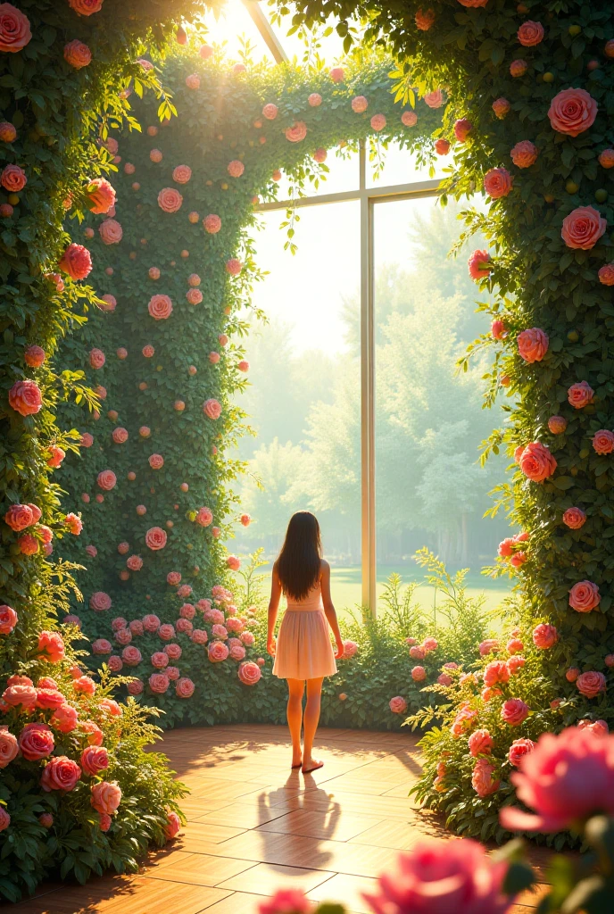 The room is decorated with flowers