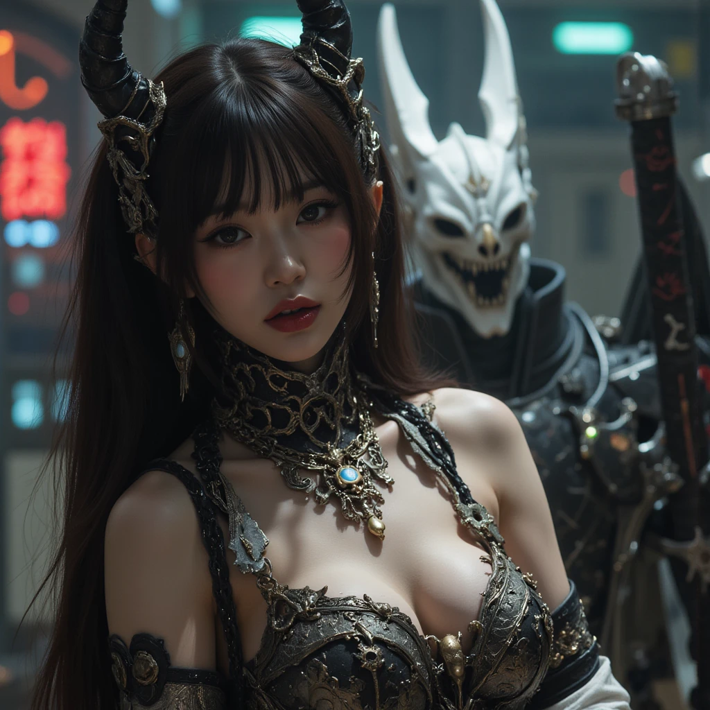((battle with monsters))、highest quality、masterpiece、ultra high resolution、(Photoreal:1.4)、RAW photo、1 girl、golden hair、glowing skin、(((1 Mechanical Girl)))、with a beautiful knife、(Blue Metal Bodysuit)、(beautiful forest background)、(battle with monsters)、(Small LED)、((Ultra realistic details))、vertical giant monster background),global illumination、Shadow、octane rendering、8k、super sharp、big breasts、The bare skin of the cleavage is exposed、Metal、intricate decorative details、Japan details、very intricate details、realistic light、Trends in CG society、red eyes、Eyes shining towards the camera、Mechanical vertebrae attached to back with mechanical edge blood vessels connected to neon details tubes、cervical vertebrae mechanically attached to the neck、(Wires and cables connecting to the head)、gundam、Small LED、,mechanical thighs、2 stocks、(Hands are also made of machineonster attack)、(injured in a deadly fight)、