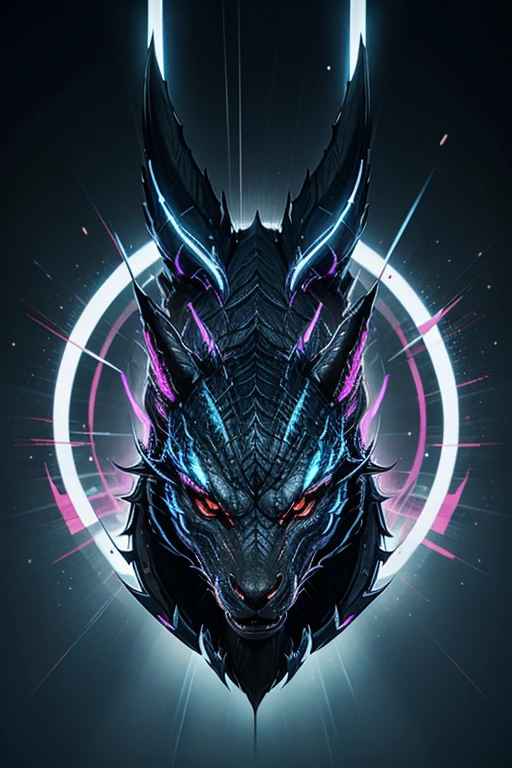 A logo with a ring as a whole, the outer circle resembles the back of a black dragon, domineering, cyberpunk --auto --s2