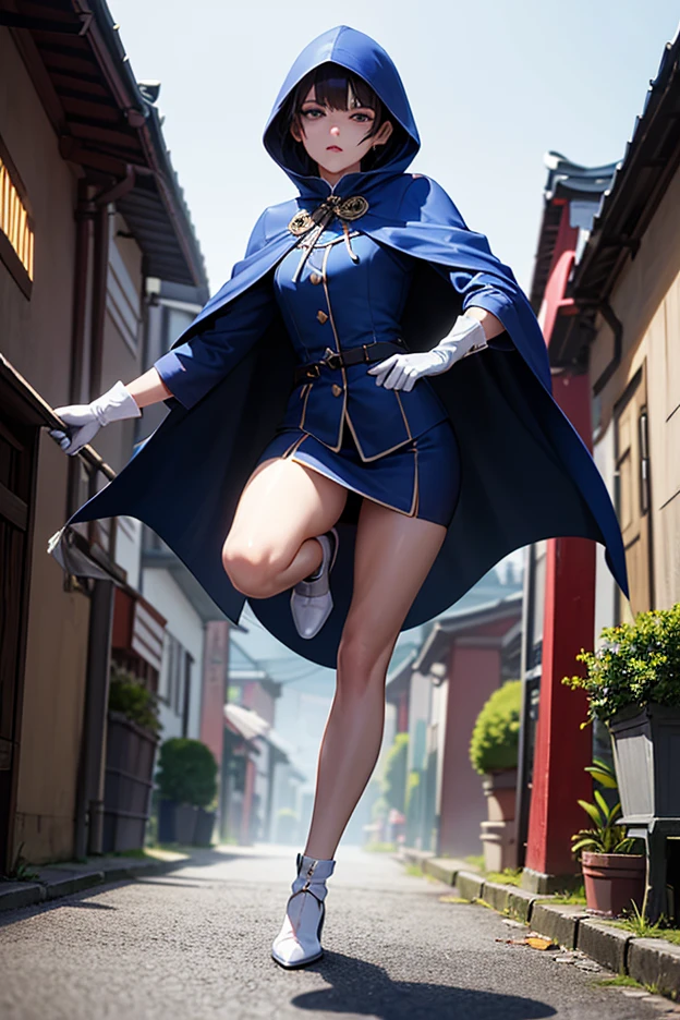 giantess art, highly detailed giantess shots, giantess, Two legs, Five fingers, short hair, A beautiful girl who is bigger than a skyscraper, Wearing rimless glasses, smile, huge breasts, blue and white dress, bow, magical girl, holding a magical wand, black pantyhose, blue stiletto heels, thunderbolt from a magical wand, Destroying cities, Under heavy attack but unharmed, A very small big city, Miniature metropolis, Full body description, GTS, giga giantess, stomping city, crash city, tiny city, micro city, pantyhose feet, High resolution, highest quality, masterpiece, peeing self,