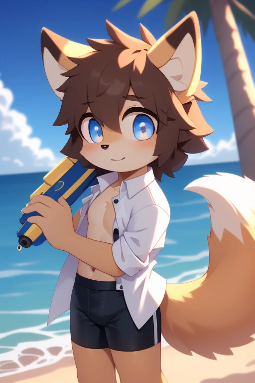 hairy，Shota，swim，（best quality），（masterpiece），Wear only briefs，no shirt，