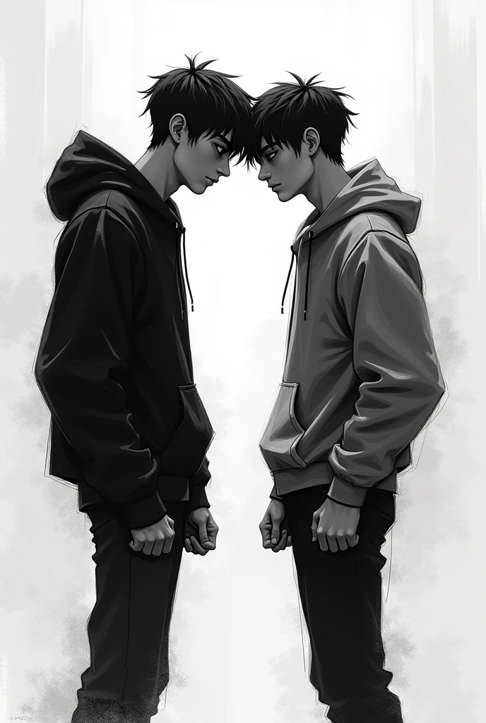 Anime two bad boys in black shirt One them boy shirt written AMAD and other boy shirt written SABOOR