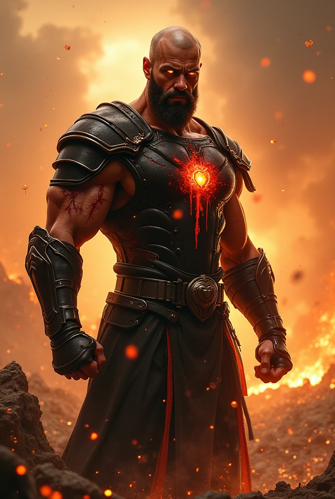 Name: TitanusAge: 30 years oldPhysical Description:Muscled and stocky body, about 2 meters tall. Has red stripes that appear on his skin when his power is activated. These lines form patterns that resemble ancient symbols or runes. His face is defined with a strong jaw and sharp eyes. and legs.The dominant color of clothing is black or dark gray with red accents that light up when the power is activated.Clothing is integrated with technology to increase power