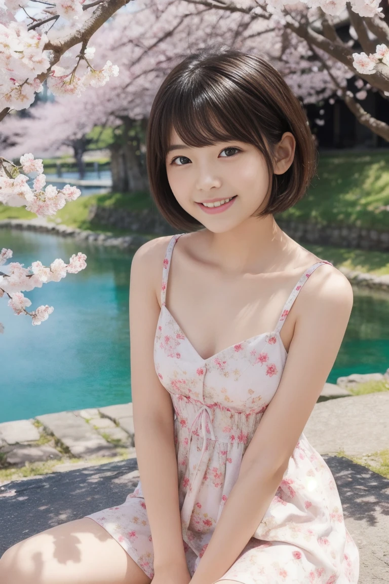 A 13-year-old woman with the cute features of an idol. Kind and cute. Please smile kindly. She is naked and her bust is a little smaller. I am enjoying cherry blossom viewing naked on a picnic sheet in a park where the cherry blossoms are beautiful. Raw photo. real life. sofa. Copyright is not displayed