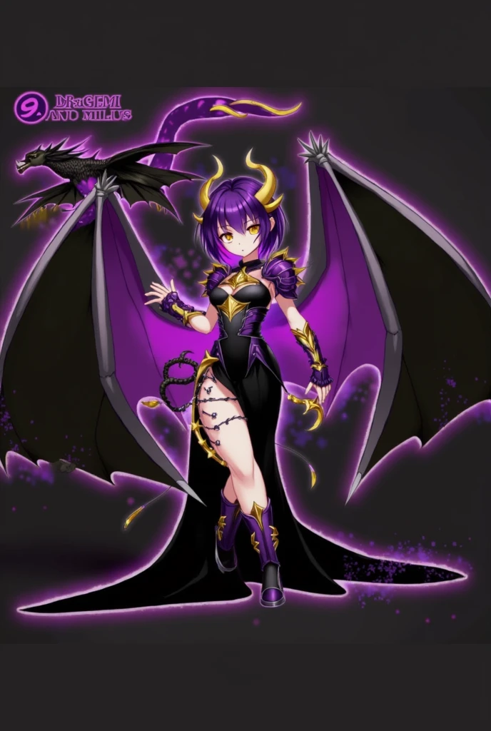 Masterpiece, Improved quality, High quality, Good anatomy, Well-formed hands, Healthy body, Intact fingers, Normal digits, Girls, 16k quality, perfect body, twintail hair, black hair, shoulder length hair, off shoulder black dress, stockings, shoes, demon girl, horns, demon ear, earring, elegant, small breasts, both hands on hips, angry face but jealous and annoyed, beautiful, full body on images, in the main hall castle, sleeveless dress, pouting, purple eyes