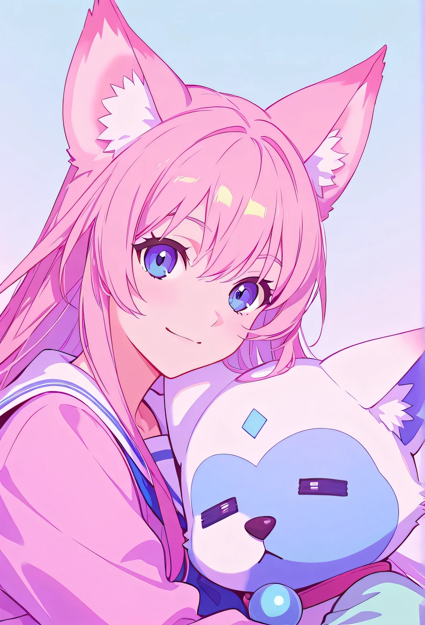random hot and busty japanese girl, nekos, pastel color palette,