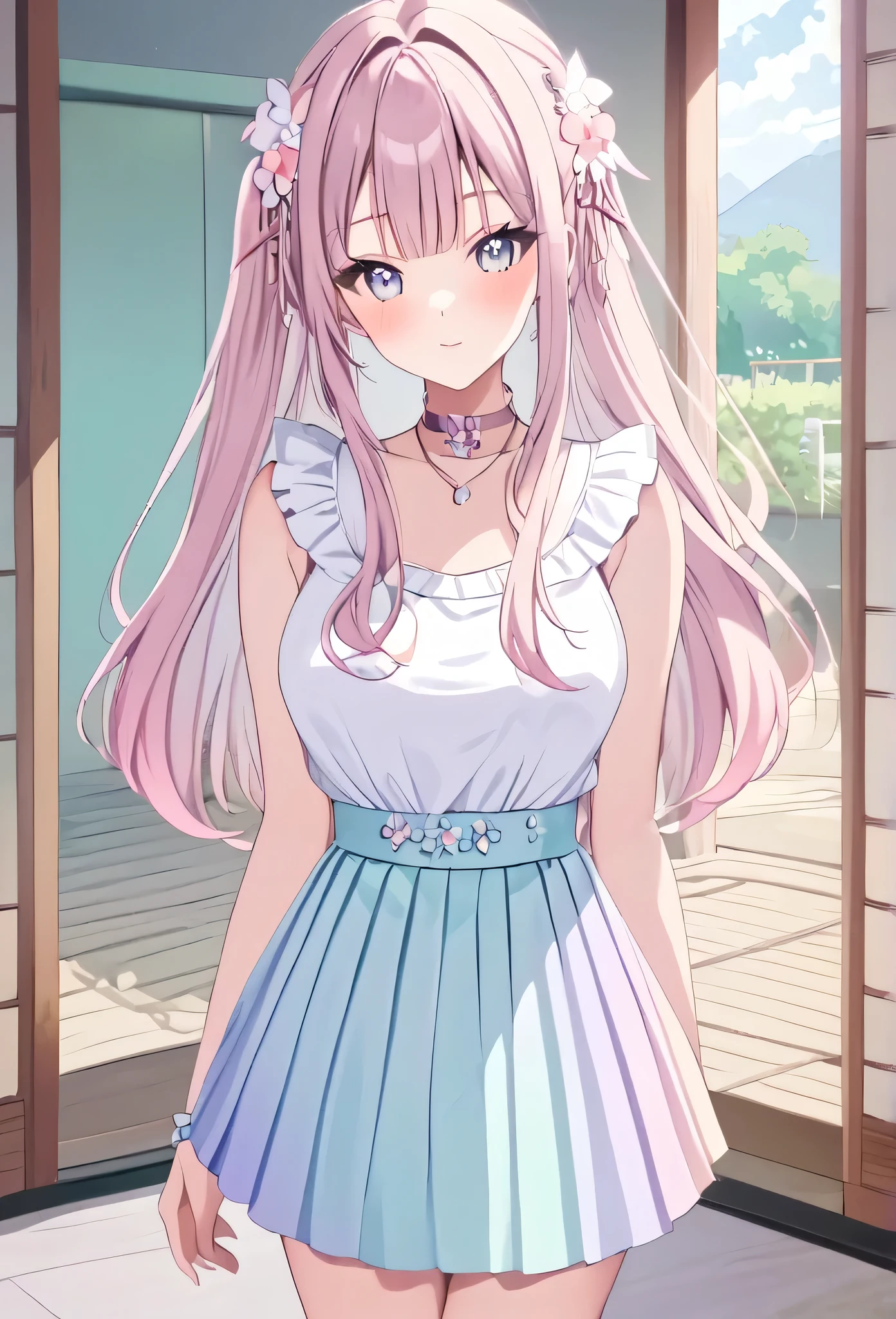 random hot and busty japanese girl, nekos, pastel color palette,