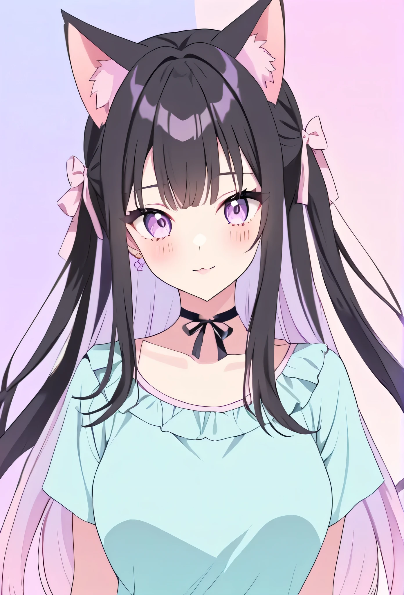 random hot and busty japanese girl, nekos, pastel color palette,