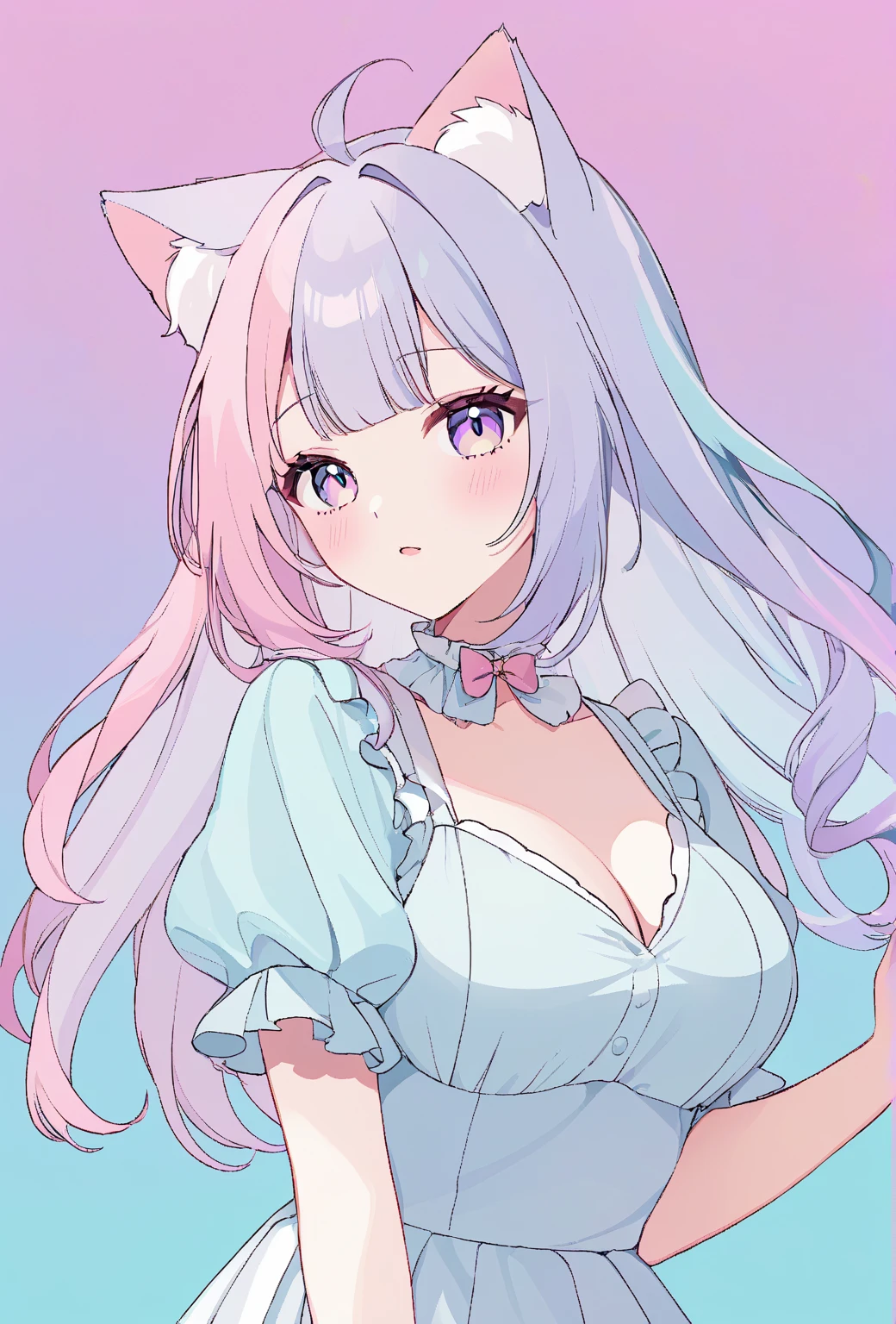 light grey wolf. Her bangs and the tip of her tail are a darker grey color. She has a pink, heart shaped nose and her cheeks always appear to be blushing. She wears a dark grey kerchief with pink spots tied around her neck by a pink skull charm.  SPARKLE; GLITTER