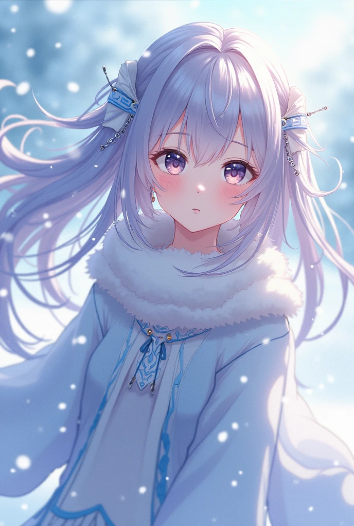Ai made animated female anime characters ping hair and also ping with beautiful expressions with only snow background background