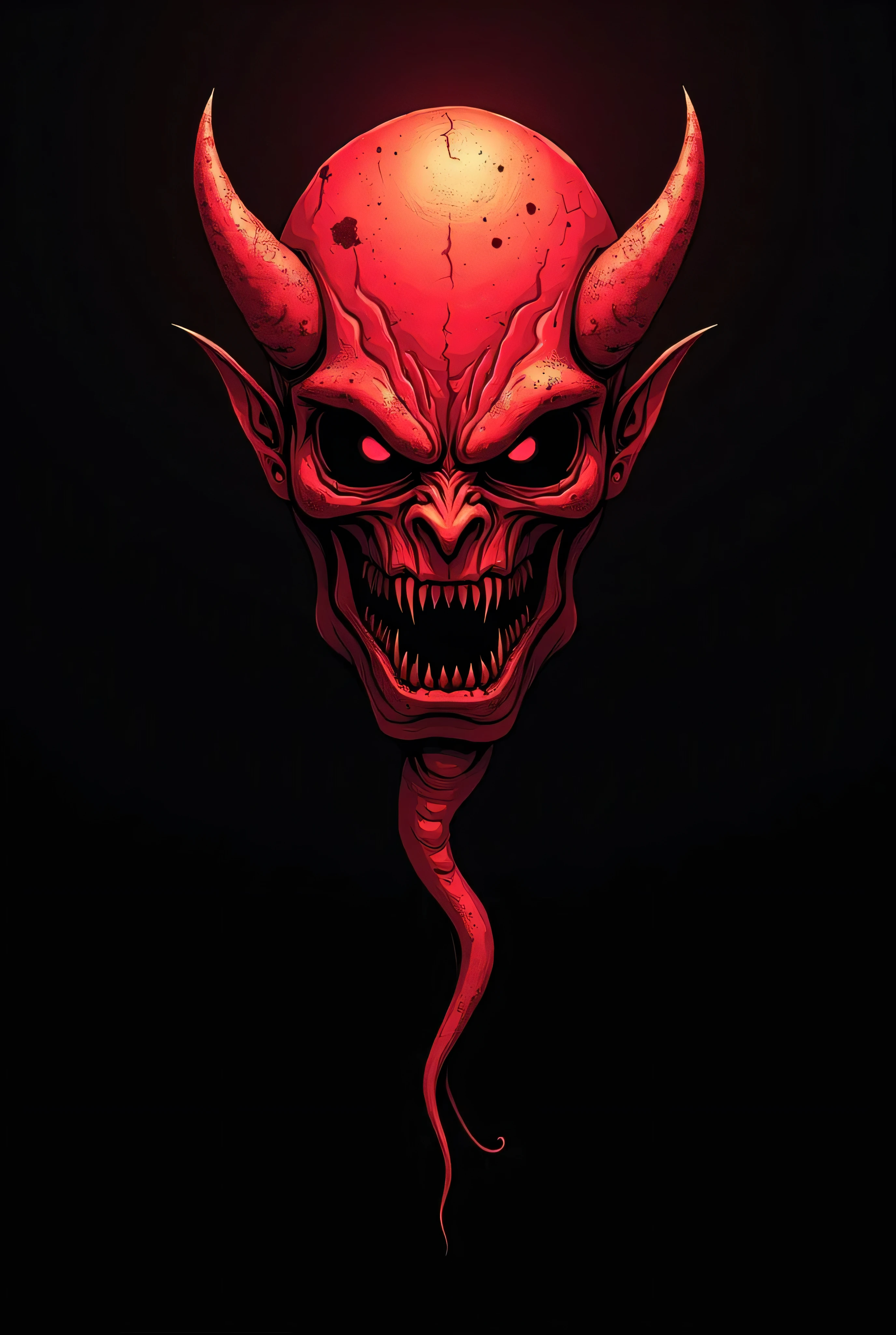 a logo of a sperm cell with a demon face red with a completely black/clean background