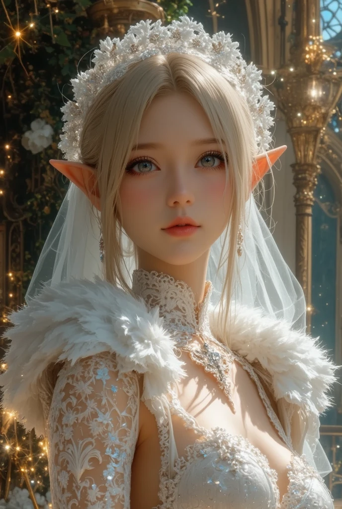 Game Art，Best image quality，Maximum resolution，8K，(A bust photo)，(portrait)，(Head close-up)，(Rule of Thirds)，Unreal Engine 5 rendering works，20 year old girl，((Queen))，The eyes are very detailed，(Large Breasts)，Elegant and noble，Movie Light，Ray Tracing，Game CG，((3D Unreal Engine))，OC rendering reflection mode，4K，Ultra-clear，Sensual，Translucent lace，Fair and plump figure，Pretty Face，Glossy Gel Coat，身着华贵礼服的Queen，Crystal Gem Crown，Necklace jewelry，blue eyes，Black tattoo(whole body)，The tattoo is very three-dimensional，Gorgeous and intricate tattoo designs，Translucent Printed Lace Stockings，Metal wrist guards on hands，Elf Goddess