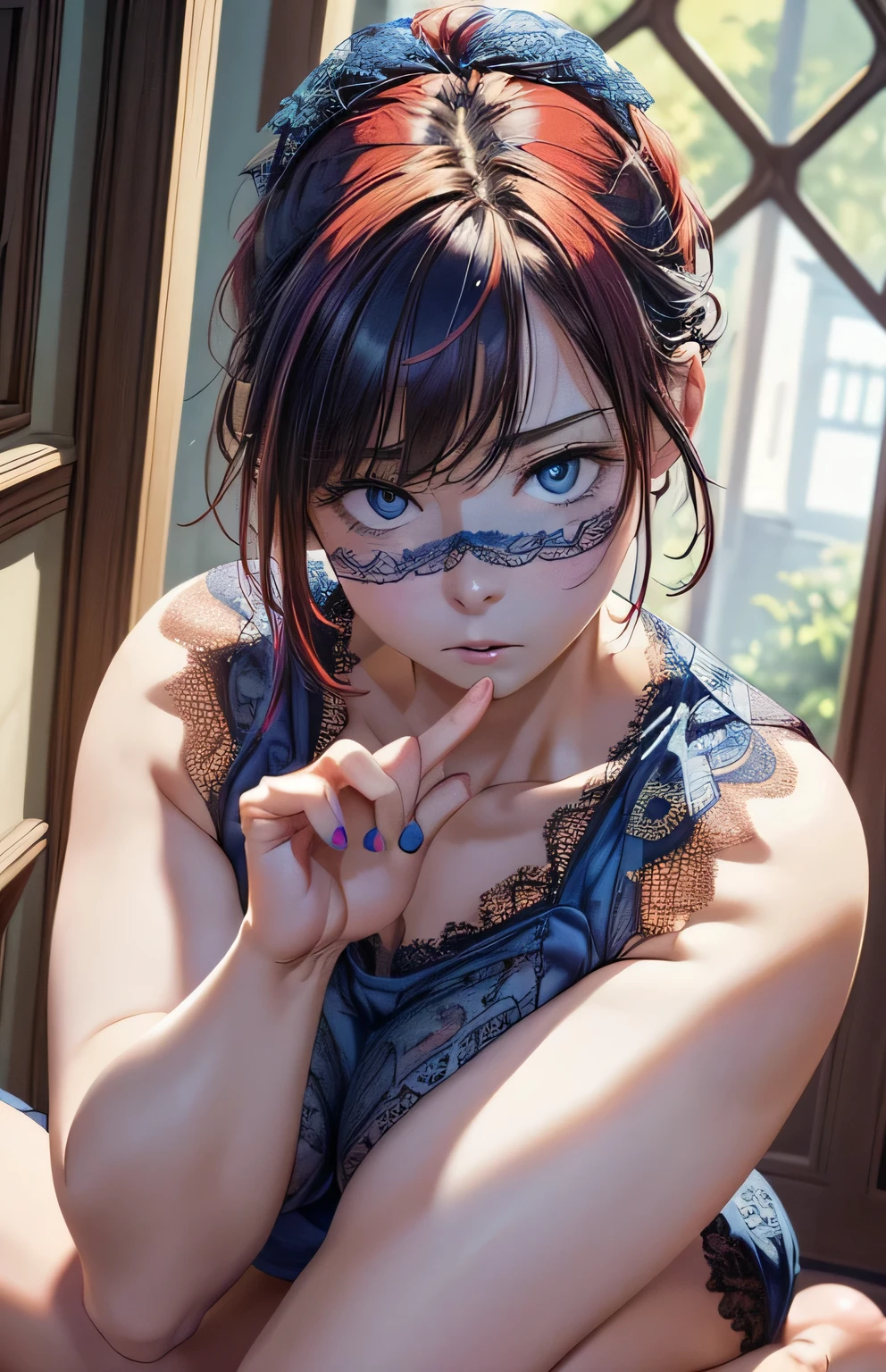 NSFW,4k,8k,(masterpiece),best quality,high resolution,Extremely detailed, dramatic, cinematic , expressive , ( Masterpiece ), (top quality), ( Ultra Detailed ), ( Best Illustrations), (best shadow), (Absurd), Details Eyes , 1 person, woman,nsfw:1.3, Catch Light, score_9, score_8_up, score_7_up,8k, high definition ,masterpiece, Accurate, is anatomically accurate, number々Awards,high image quality, high definition model , high image quality, high detail,very detailed,(giganticbreasts1.8)(Curvy:1.1)(((On the way to undressing :1.4)))( Looking Back)( Being Fucked in the Bath by a Shy )(( have their cheeks dyed red:1.4))( I'm surprised)(lure)(Smile)((Topless:1.5))
V-neck, clavicle ,big ass,door, doorway, indoors, ((lean forward)), opening door, open her mouth 、 nipple above your right chest,big spilling out、big , plump,short hair,((lean forward))((wearing Blue lace underwear:1.5))((Very detailed expression of underwear:1.5))(cowboy shot:1.4)(cameltoe)(squatting:1.8)