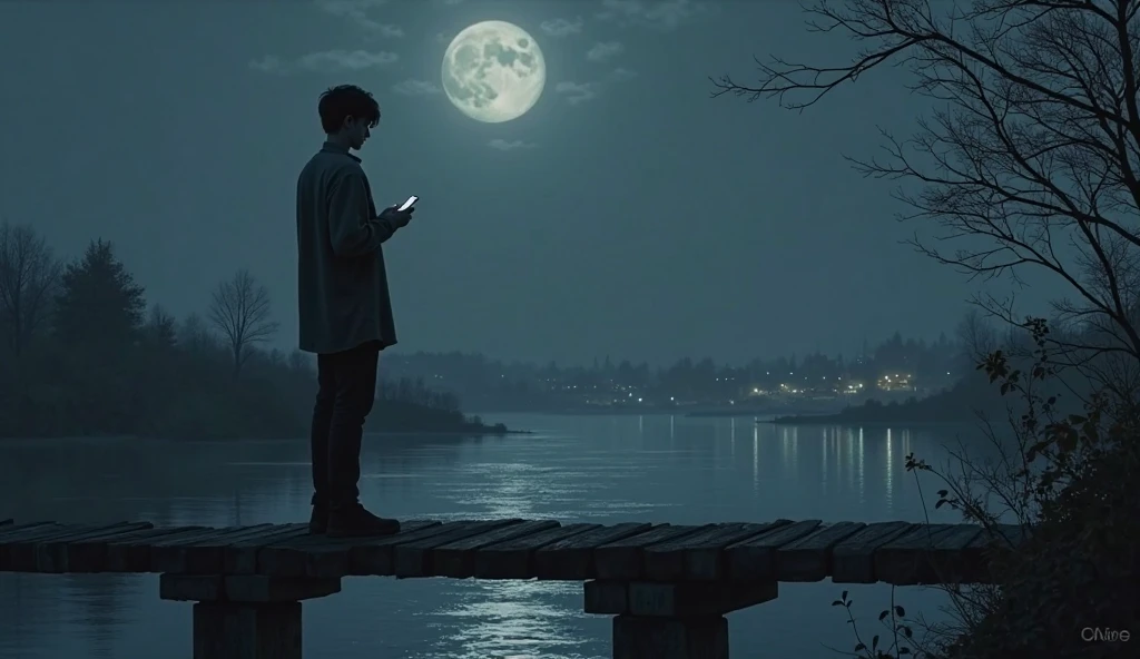 There was a man in front of the big moon, moon behind him, in front of a big moon, sitting on a moon, in front of a full moon, in front of the moon, in front of a pale full moon, looking at the full moon, the moon cast on the man, at night with moon light, ✨🕌🌙