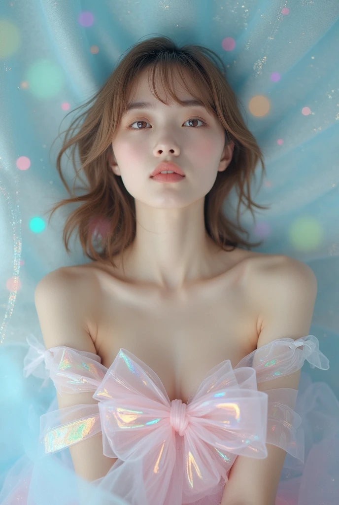 Close-up of a woman lying on a bed of balloons, inspired by Yanjun Cheng, Pink girl, yanjun cheng, shaxi, pink pastels, Smooth pink skin, xintong chen, Zhang Jingna, fairy core, Soft portrait shot 8 K, ulzzangs, belle delphine, Pastel, Guviz-style artwork