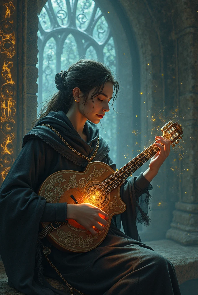 high details, best quality, 8k, [ultra detailed], masterpiece, best quality, (extremely detailed), dynamic angle, ultra wide shot, photorealistic (intricate details, Masterpiece, best quality: 1.5), fantasy art, dnd art, rpg art, realistic art, an ultra wide picture of bard playing the flute in fantasy setting tavern and enchanting the audience , full body, a human female (intense details, Masterpiece, best quality: 1.5) fantasy bard, fantasy enchanter,  playing a flute and enchanting people with magical song, colorful clothes, dynamic clothing, epic beautiful female bard (intense details, Masterpiece, best quality: 1.5), dynamic hair, long hair, wavy hair, tavern full of crowd, many people (intense details, Masterpiece, best quality: 1.5), bard playing flute and enchanting audience  (intense details, Masterpiece, best quality: 1.5), candles lights, fantasy chandelier, magical notes, magical runes in the air Rune_Magic (intense details, Masterpiece, best quality: 1.5)