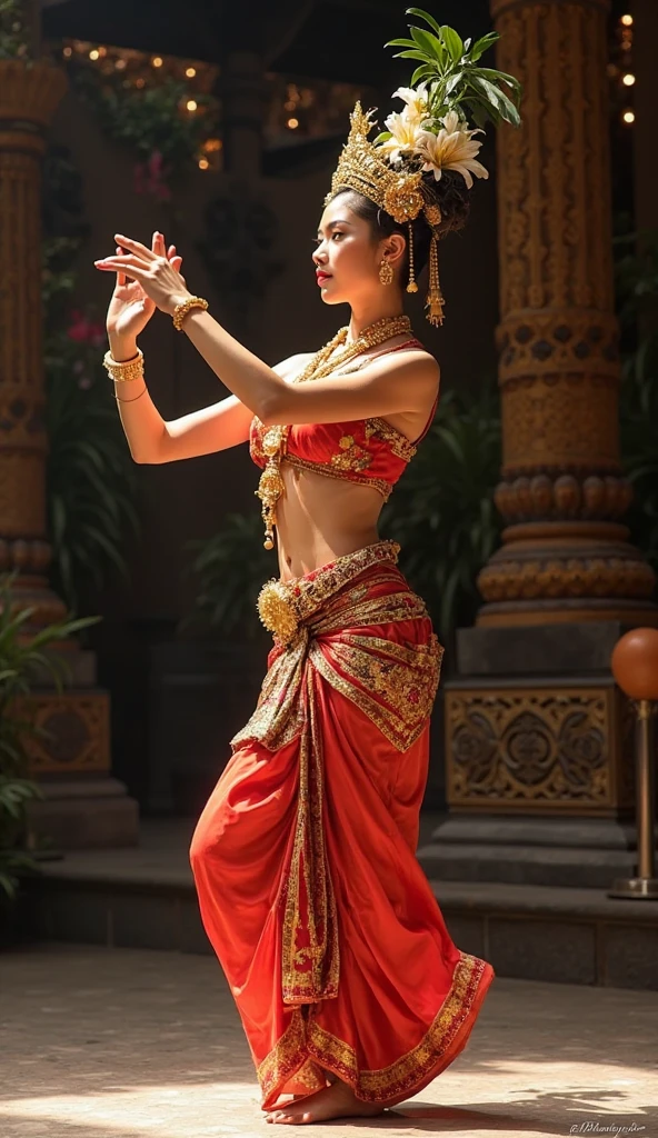 แต่งตัวเป็นMrsแบบ (Mrs. Suwanmacha) In a Thai dance performance, Sam Chada and Jon Hu look like women in Thai paintings with their breasts bare., Boasting two companies, Round breasts. Seductive pink nipples Decorated with a sacred necklace, Chest flaps, เครื่องประดับเหมือนMrsอัปสรา. But it has a fish tail.. แต่งกายด้วยชุดจีวรลายไทยสีแดงลายทองเหมือนMrsในละครไทยและรำไทย, She wore gold bracelets and carried a clean white garland around her neck that was strung with white dahlias.. Her face was beautiful and youthful., Like a 16 year old girl, like a goddess. White yellow skin, sexy look, Beautiful and sensual. Realistic high resolution images. The details of the outfit and accessories are very beautiful.. Properly proportioned hands Studio lighting is not distorted or distorted.