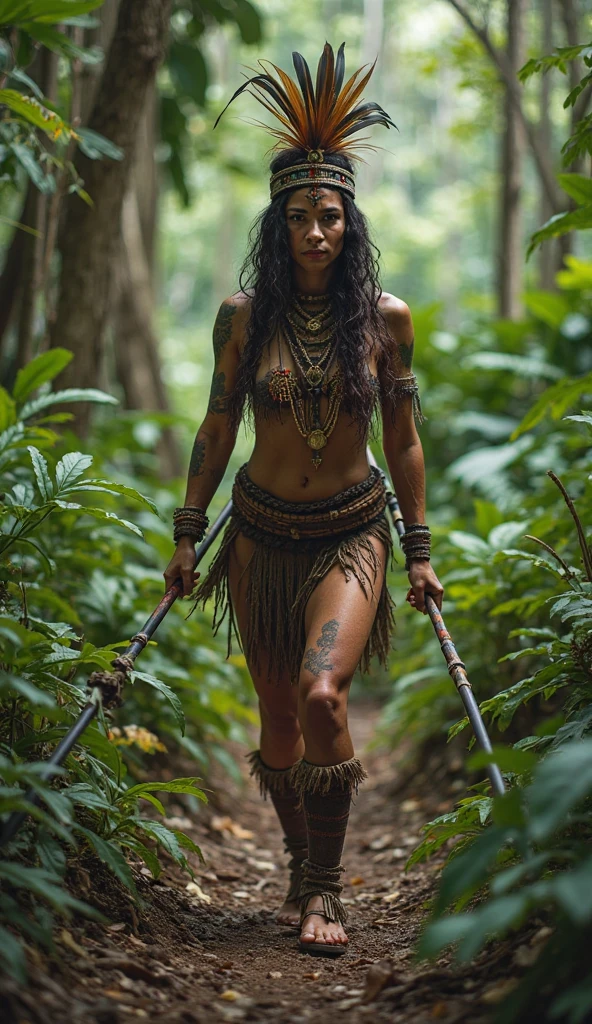 Sexy female native american warriors with facepaint fight in the middle of forest at dusk, landscape, (RAW photo, real, best quality, masterpiece:1.2), detailed, (hyper realistic, photo-realistic:1.2), high quality, (dark lighting:1.2), perfect lighting