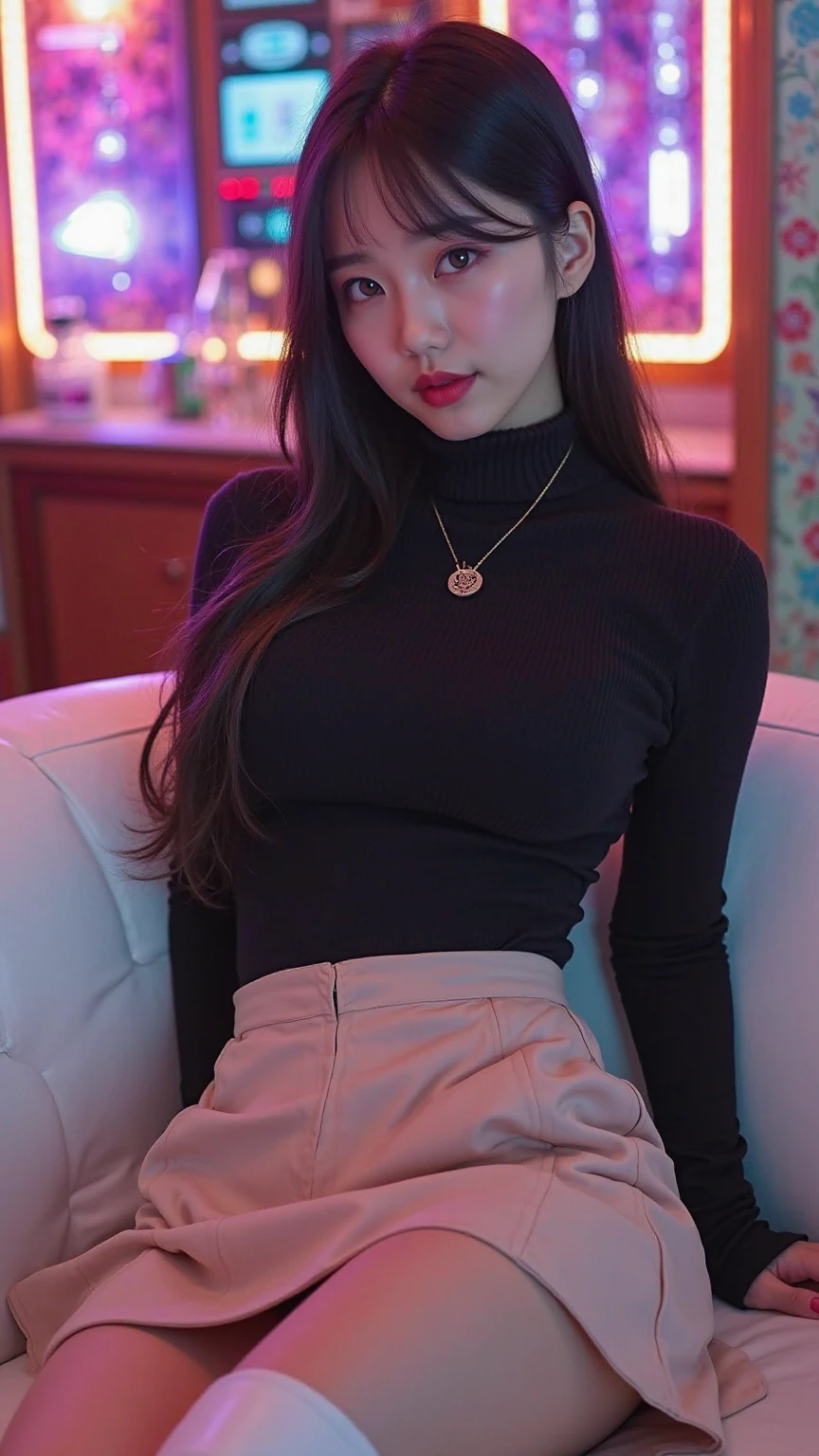 "A girl is sitting in a classroom. She has brown hair and tight abdominal muscles. She spreads her legs. I'm wearing a business uniform. The library is in the background. Pay attention to the details of the photo, especially the details of the eyes, emphasizing realism. These official art Unreal 8k wallpapers are very detailed, beautiful, aesthetic masterpieces, and of the highest quality. The use of dynamic angles shows the elegance and romanticism of the image. The character has big breasts, no panties, and the shape of a camel toe. " pantyhose,