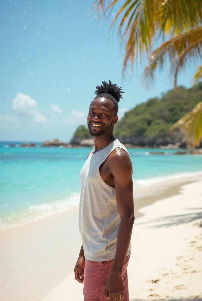 Black man playing with sand