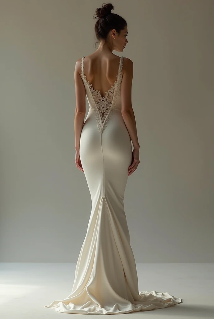 Long white satin dress with bow on the back, satin and silk, tatuagens de anime nos ombros, pulseira de flores BUSTO 96-102, CINTURA 77-83, QUADRIL 105-111