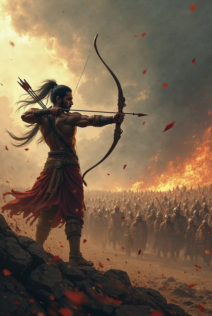 Arjun is in the centre, shooting arrows with precision, while Shakuni, in the distance, has a shocked and angry expression, realising that his scheme didn’t work.