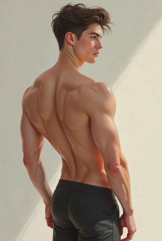 man, Nude, Stand with your back to you.., Raise both hands to the sky.., Look up at the sky