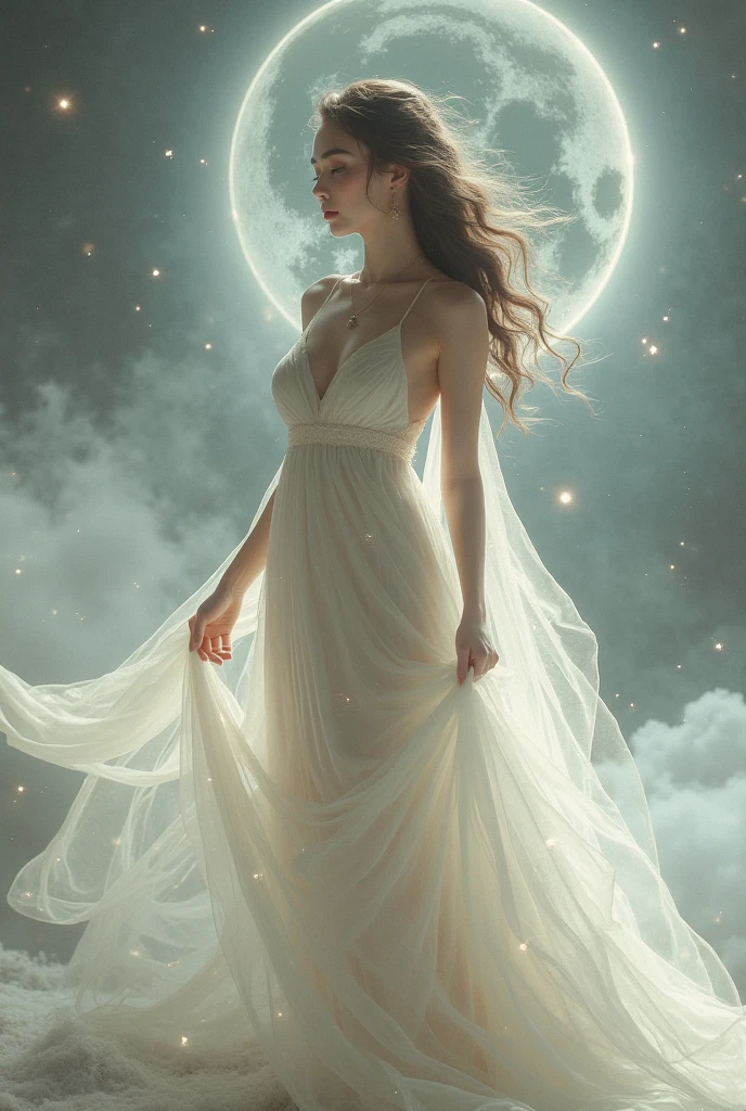 A very beautiful moon goddess, Dress in the style of ancient Greece, whole body