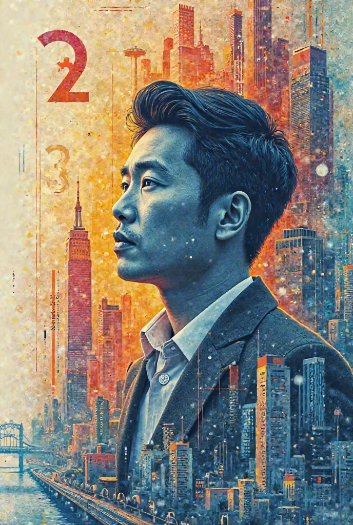 A masterpiece of detail and dynamics, Highly detailed realistic man,asian man,二重まぶた, At the summit, ultra-realistic realism, Wear highly detailed Pop Art style clothing,, Arm details, mano, The fingers are very clear, nase, The eye, cparted lips, haar, gradients, White text, Simple minimum. f/4, 16:9, Ultra HD 5S, sport, neoprene, behance contest winner, near-perfect, 《unsplash》Portrait in , Stylized digital art, lisses, hyper HD, Simple minimum, Stylized digital art, lisses, hyper HD, 12K, Motor Unreal 5, super sharp focus, An intricate masterpiece of art, Ominous, highly detailed, vibration