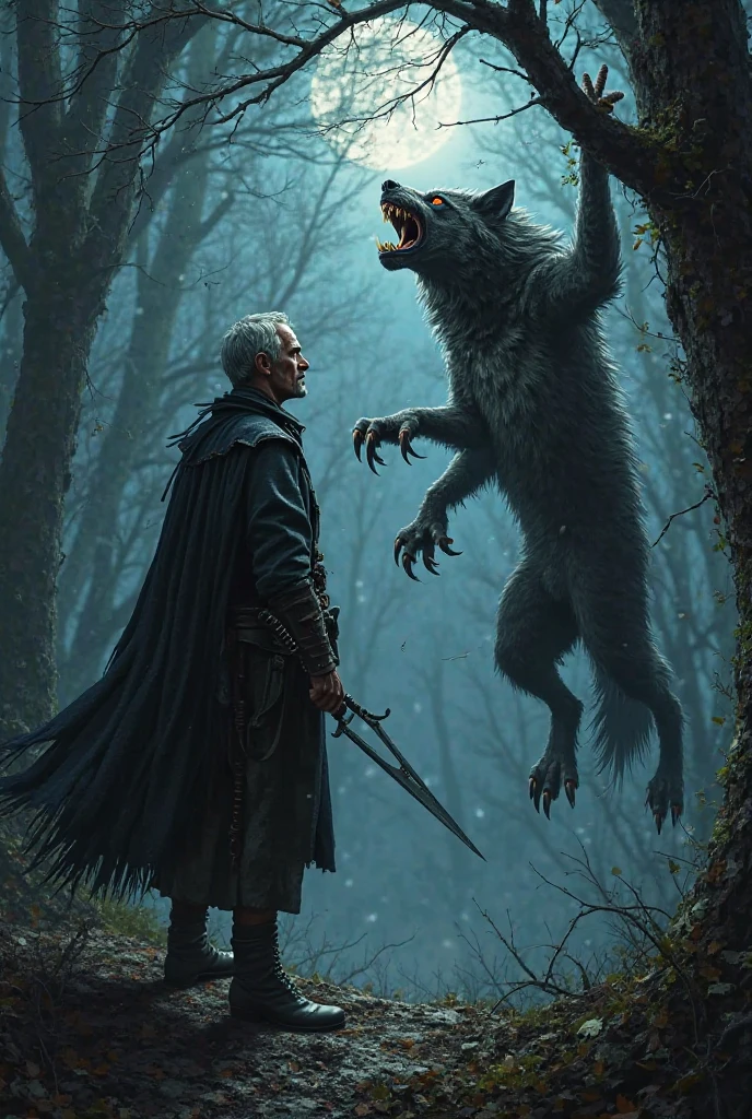 there's a man standing next to a monster with a knife, a sinister fantasy illustration, no estilo da dark fantasy art, Dark Fantasy Illustration, game of throne art, dark fantasy art, dark fantasy style art, fantasy horror art, romance cover art for a book, dark fantasy horror art, dark fantasy concept art, human and dragon fusion, dark - wolf