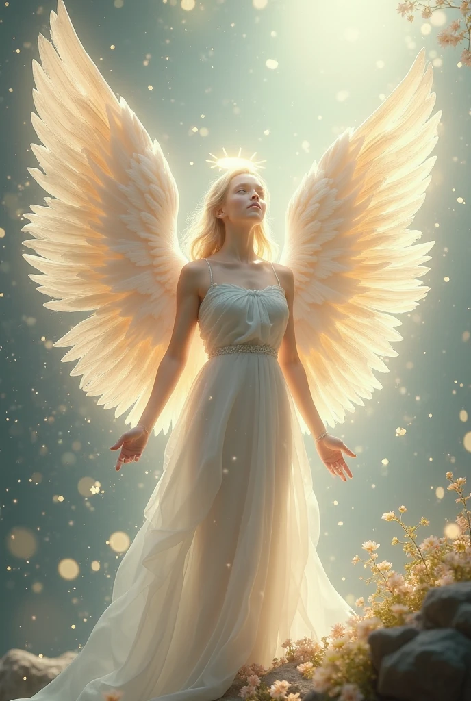 score_9, score_8_up, score_7_up, score_6_up, score_5_up, score_4_up, realistic style, photo, photorealistic, high detail, (sharp), BRAKE, angel, charming blonde, long blonde hair, slim, angel wings, (against a clear sky), soaring in the sky, looking at the viewer