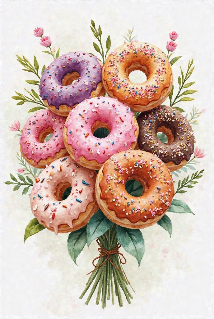 Watercolor style donut bouquet