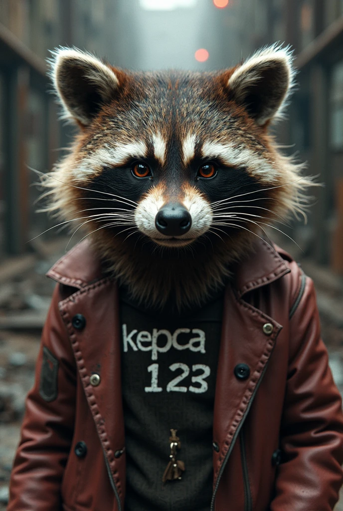 RAW photo, Animal, portrait photo of [Man:Lion:1], Rocket the Racoon from "Guardian of the galaxy" movies, Humanoid creatures in clothes, at the market, face, 8K  UHD, Digital SLR, Soft lighting, High quality, filmgrain, Fujifilm XT3