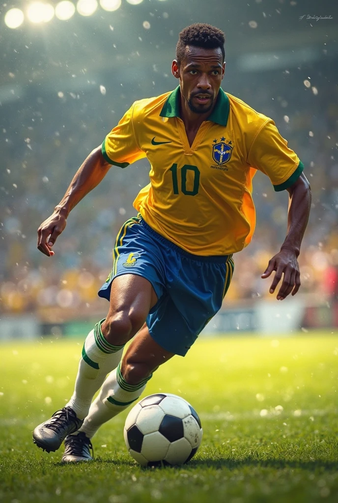 Imagine a shirtless brazilian soccer player wearing knee high socks and fingerless gloves
