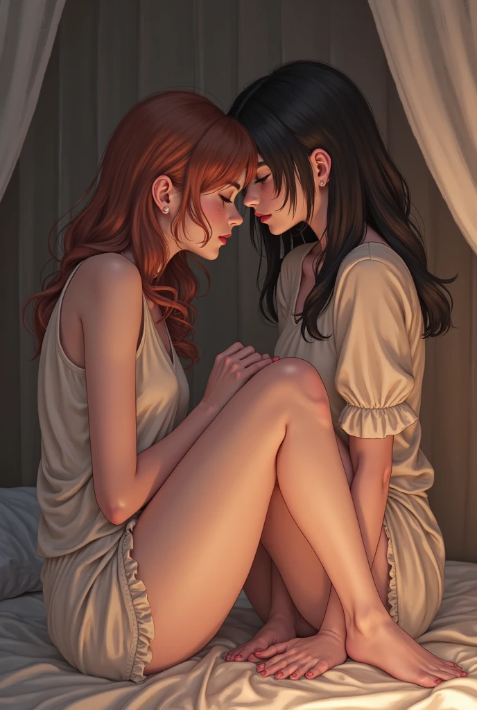 score_9, score_8_up, score_7_up, score_6_up, score_5_up, score_4_up, (source_anime), 2girls, size difference, breast sucking, small breasts, giant woman, Full body , bedroom, Night, vampire, Lights out, dark, Dark room, no lighting, blood, Bite, fear, rape, forced, horror