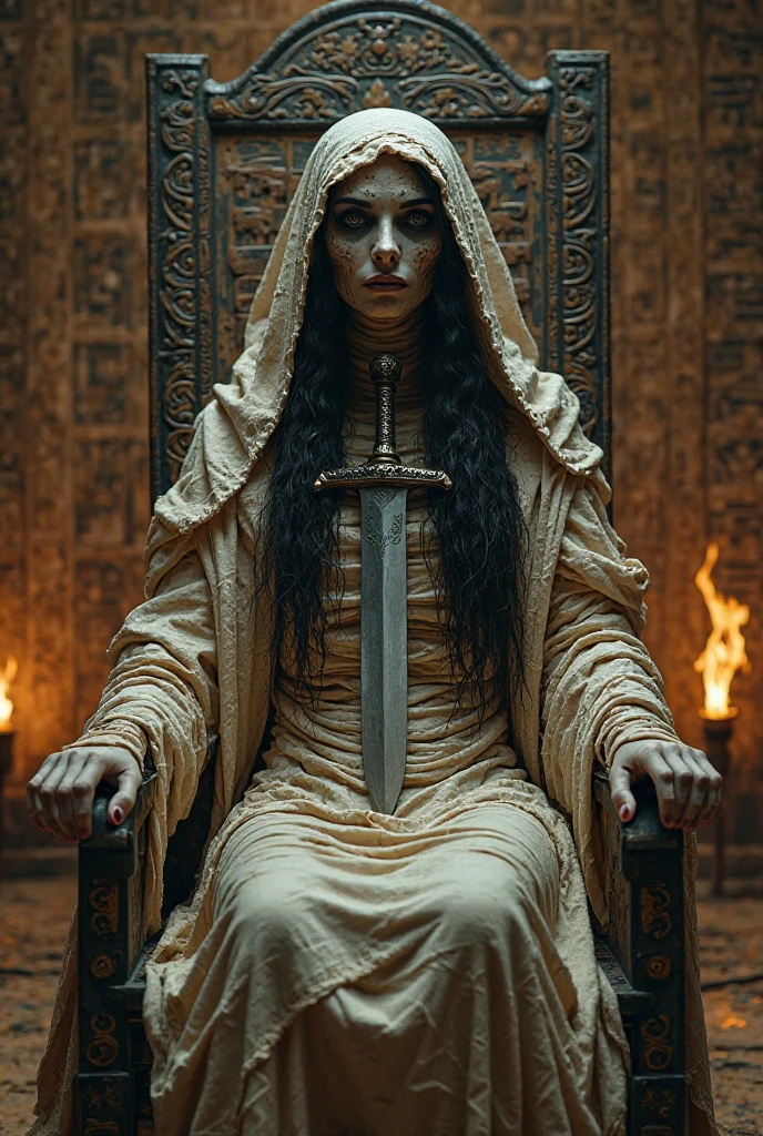 Realistic, masterpiece, highly detailed, 1 Egyptian queen, black long hair, pastel colors, cozy atmosphere, ring in a museum display case, , natural lighting, surounded by acient artifacts