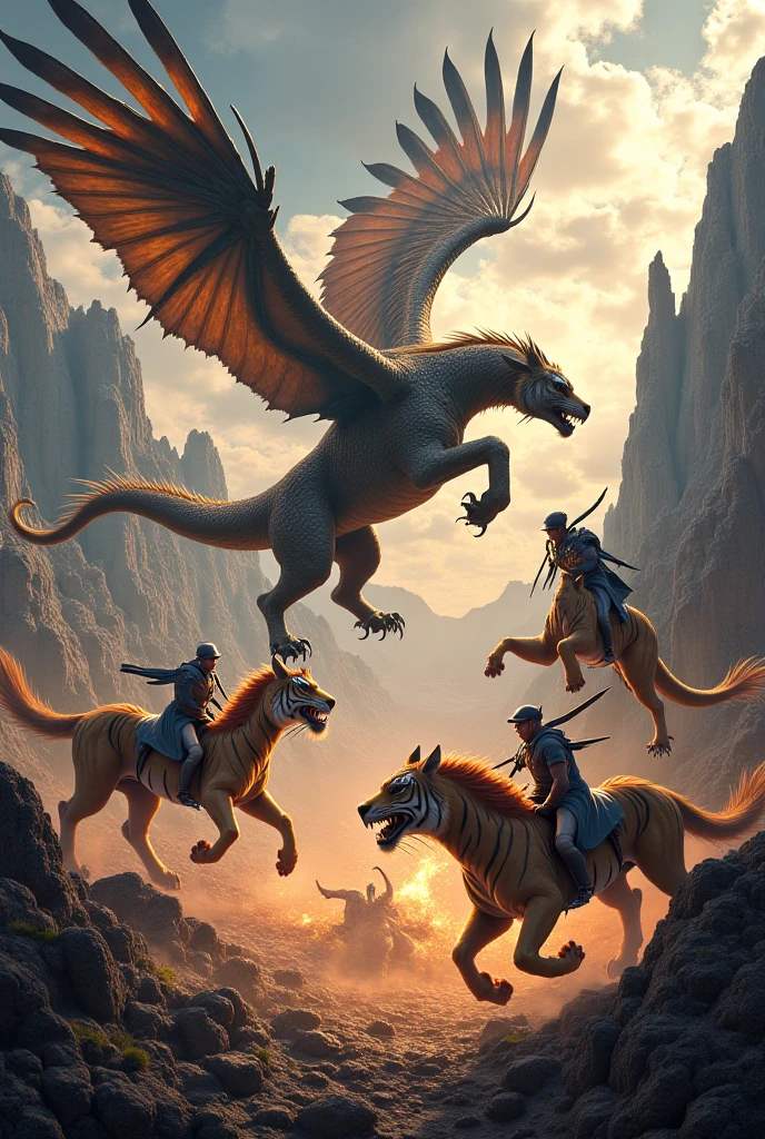 On the vast plains surrounded by majestic mountains, a magnificent spectacle unfolds. Towering dragons soar over the skies, their scaly bodies and powerful wings cutting through the air in a gracile and powerful flight.

The scene is enriched by the presence of the elven archers, masters of precision and harmony with nature. Riding on their loyal steeds, they unite in a choreographed dance of dexterity and courage. With their elven bows in hand, they establish a unique connection with the dragons.

These skilled archers are endowed with a special connection to the dragons' souls, allowing them to tame these legendary creatures. With grace and determination, they ride on the backs of the winged beasts, rising toward the heavenly heights.

While flying in harmony, the dragons and elven archers protect the immense plain and its inhabitants. Together, they form a powerful alliance, uniting the strength of the dragons with the dexterity of the archers, to preserve the peace and harmony of the region.

The plain is a setting of serene beauty, with verdant lawns stretching as far as the eye can see. Wildflowers bloom in vibrant colors, creating a colorful mosaic that stretches across the horizon.

The mountains surrounding the plain are majestic, rising like giant sentinels that protect the harmony of the region. Its steep and rocky slopes offer a spectacular landscape, punctuated by crystalline waterfalls that cascade down.

It is in this setting of beauty and grandeur that dragons and elven archers dance through the skies, protecting the immense plain with their strength and courage. They embody the alliance between ancestral wisdom and mortal dexterity, honoring ancient traditions as they move toward a future of peace and harmony. --auto --s2