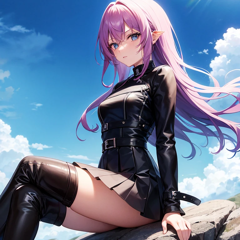 flat breasts,nsfw:3,purple hair,skirt lift:2,Uterus,Angry face,Black Armor,knight,,opening,squat,from below:3,close eye
