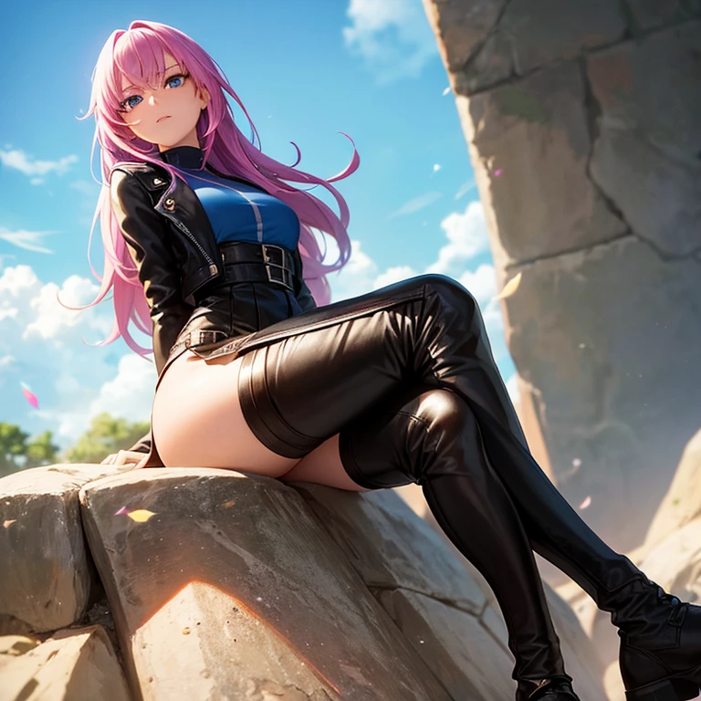 babes a leather jacket Leather Jean Loose socks Smile Long Hair poneyTail beste-Qualit masterpiece Pink hair Loose socks Super-High Resolution