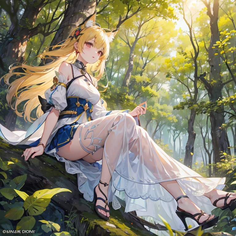 ((Highest quality)), ((masterpiece)), (detailed), 1 half-beast woman, celtic costume, forest