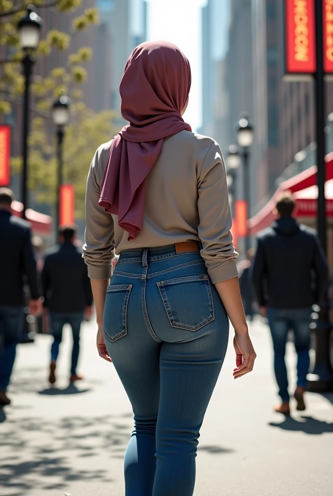 (Masterpiece, Best quality), Perfect Ass Beauty, Detailed long-sleeved blouse, Wearing the hijab on the head, pantalon jeans moulant un cul parfait visage parfait, beau visage, Attirant, De grands yeux magnifiques, ouvrir bouche, contenu, Corps slim fit parfait, (outdoor), Rues de la ville, New York, couleurs vives, lui tourna le dos pour montrer ses fesses, se penche en avant, Turn your head towards the camera, regard coquin, cul parfait, montre son cul, (Masterpiece, Best quality), beautiful woman, Detailed long-sleeved blouse, Wearing the hijab on the head, pantalon jeans moulant un cul parfait visage parfait, beau visage, Attirant, De grands yeux magnifiques, ouvrir bouche, contenu, Corps slim fit parfait, (outdoor), Rues de la ville, New York, couleurs vives, lui tourna le dos pour montrer ses fesses, se penche en avant, Turn your head towards the camera, regard coquin, cul parfait