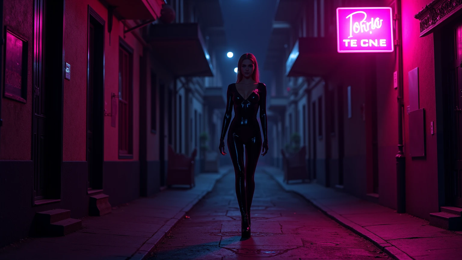 ((Best quality, 8 k, masterpiece: 1.3)), whole body, Focus clear: 1.2, Outstanding style: 1.4, bioluminescent horns, latex catsuit, huge protruding tits, sexy pose, on the street, rain,  (perfect details: 1.1), (beautiful and clear background: 1.2), (extremely detailed CG, ultra detailed, best shadow: 1.1), (finely detailed beautiful eyes), (full-length 1.1), 