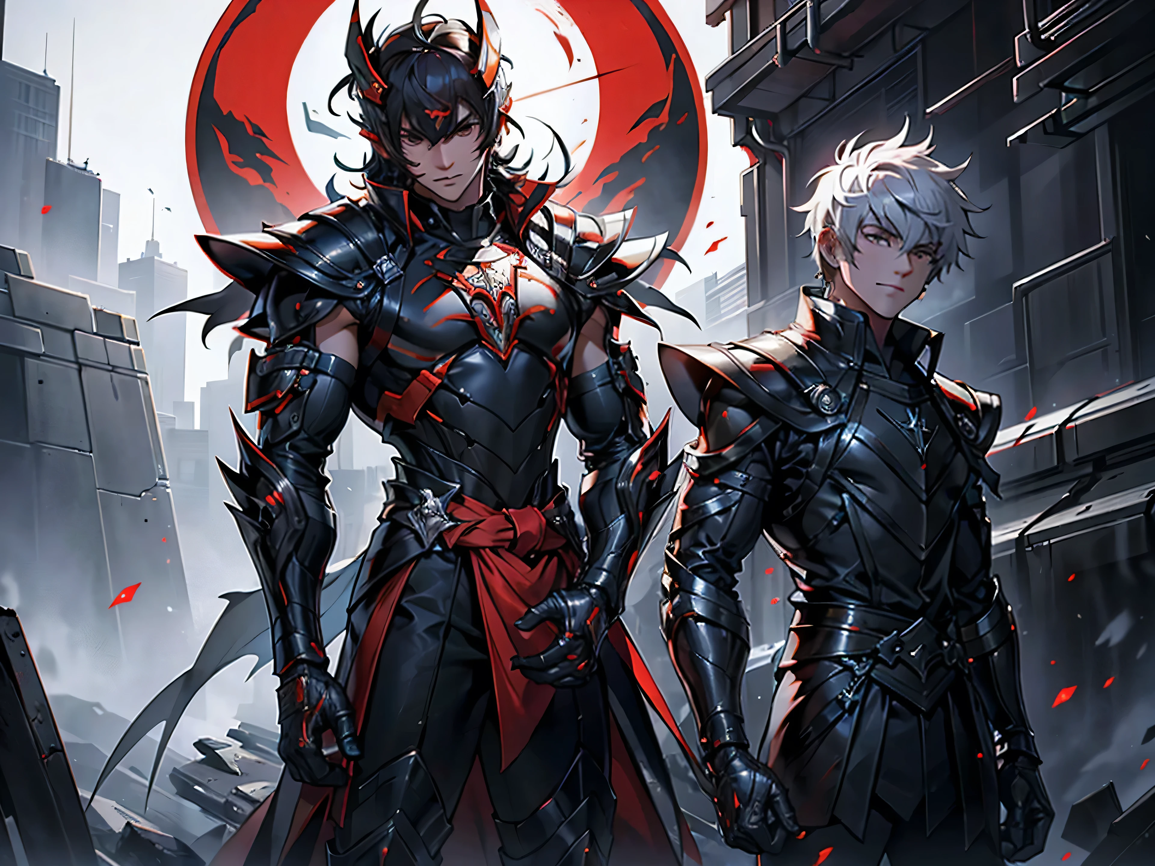 It’s a man. The image presents a dark, futuristic armor designed for Ken Kaneki, blending sleek tactical elements with a predatory appearance. The armor reflects his duality as both human and ghoul. Helmet: The helmet is sleek black with sharp lines. A glowing red eye slit pierces through the visor, and the mouthpiece mimics Kaneki's ghoul mask, with jagged teeth adding a monstrous touch. Mantle Plates (Shoulder Guards): The shoulder guards are close to the chest, curving toward the shoulders in a streamlined fashion. They feature black metallic surfaces with crimson veins, hinting at Kaneki’s ghoul power. Chest Plate: The segmented chest plate has angular lines in black and red. A faint red glow emanates from the center, symbolizing his transformation. The design is protective and savage, mirroring his internal conflict. Arm Guards: The arm guards are sleek, with articulated segments for flexibility. The gauntlets have claw-like extensions, giving them a predatory feel, as if part of Kaneki’s kagune. Leg Armor: The legs are armored with black plates streaked with red veins. The boots are sharp and angular, built for speed and agility, reinforcing Kaneki’s deadly precision. High Collar: A high collar rises from the back and sides, tightly encircling the neck. It integrates with the mantle plates, enhancing the armor’s menacing look. Background: Set against a dark, foggy backdrop, with Tokyo’s skyline faintly visible. Red lighting emphasizes key features, such as the glowing eye slit and chest, reinforcing Kaneki’s ominous, ghoul-like presence.