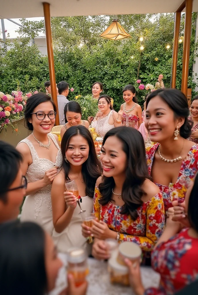 A heartwarming, cinematic scene of a family gathered around a beautifully set table for Mother's Day celebration. The mother, wearing a radiant smile, is the focal point at the center of the table, with her husband and children surrounding her, each expressing their love and affection. A vase of fresh flowers adorns the table, adding a touch of elegance and a sense of unity. The sunlight streams in, casting a warm golden glow on their faces, accentuating their happiness and joy. The laughter and smiles of the family capture the essence of a memorable and loving gathering on this special day., photo, cinematic,