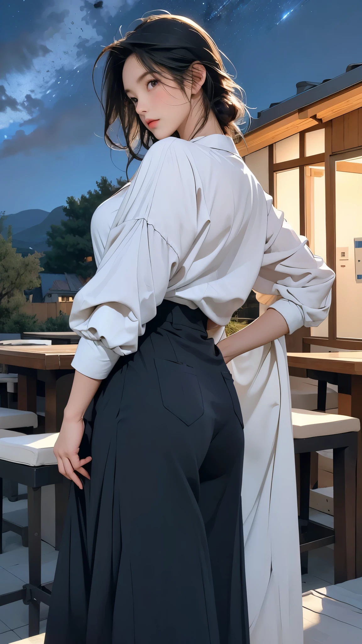 beautiful mature woman、23 age, stripping room、Changing clothes、underwear、Beautiful butt.beautiful sky, Night sky with beautiful stars, milky way,