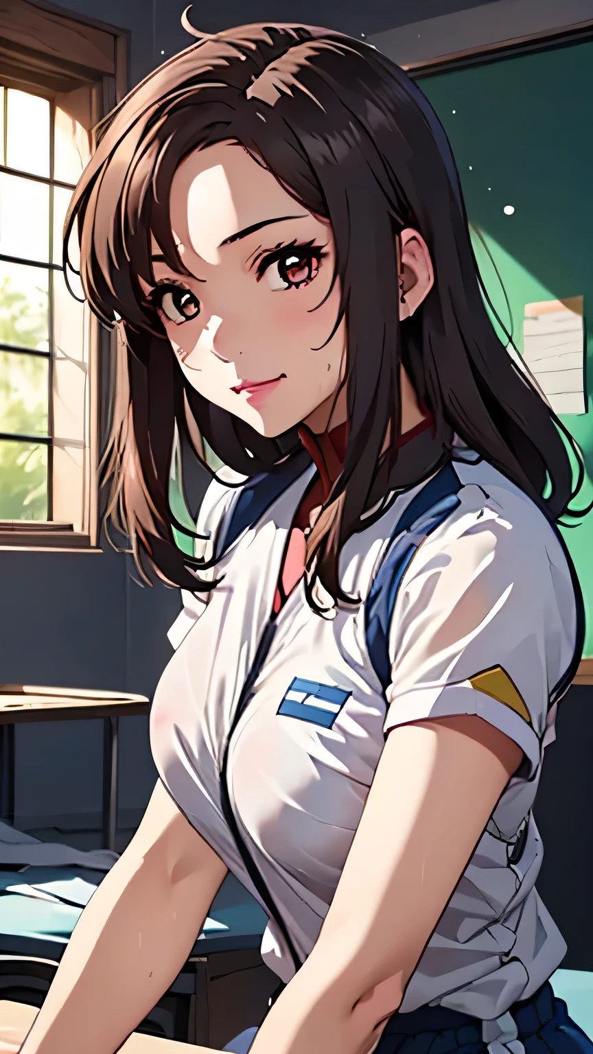 Please draw your facial expressions more delicately、And please draw ,Please draw Big Breasts' bigger on Big Breasts',Make me look more delicate、Please draw beautifully ,It's see-through when it's wet,Please wear a blue uniform,,Please draw Big Breasts' more on Big Breasts',My nipples are sharp and protruding,The work alone is great enough, ,(( Please draw more delicate expression)),( Showa volleyball players ),( Are you wearing Dark Blue Bloomers Dark blue bloomers ), (A woman with sex appeal from 40 year old adults),(( hair,Eye )),(4K,8k,CG Unity,the best masterpiece,masterpiece, top quality:1.2),Official image,(( perfect anatomy, anatomically accurate:1.12)),(( exists, Does ExistsPhoto :1.2)), artistic Eye liner , radiant pink lips , adults , double Eye lids , High Definition Acrylic Painting , Very smooth hair ,詳細な顔とEye ,((:1.32)),(( I'm wearing an old fashioned bloomer and gym wear )), Knee-length white socks , Staring at the Camera with a Gentle Expression , kind smile , calm expression , Big Breasts,((Schoolyard:1.11)),(( Random pose with pink on the chest:1.11)),(( erect nipples:1.01))