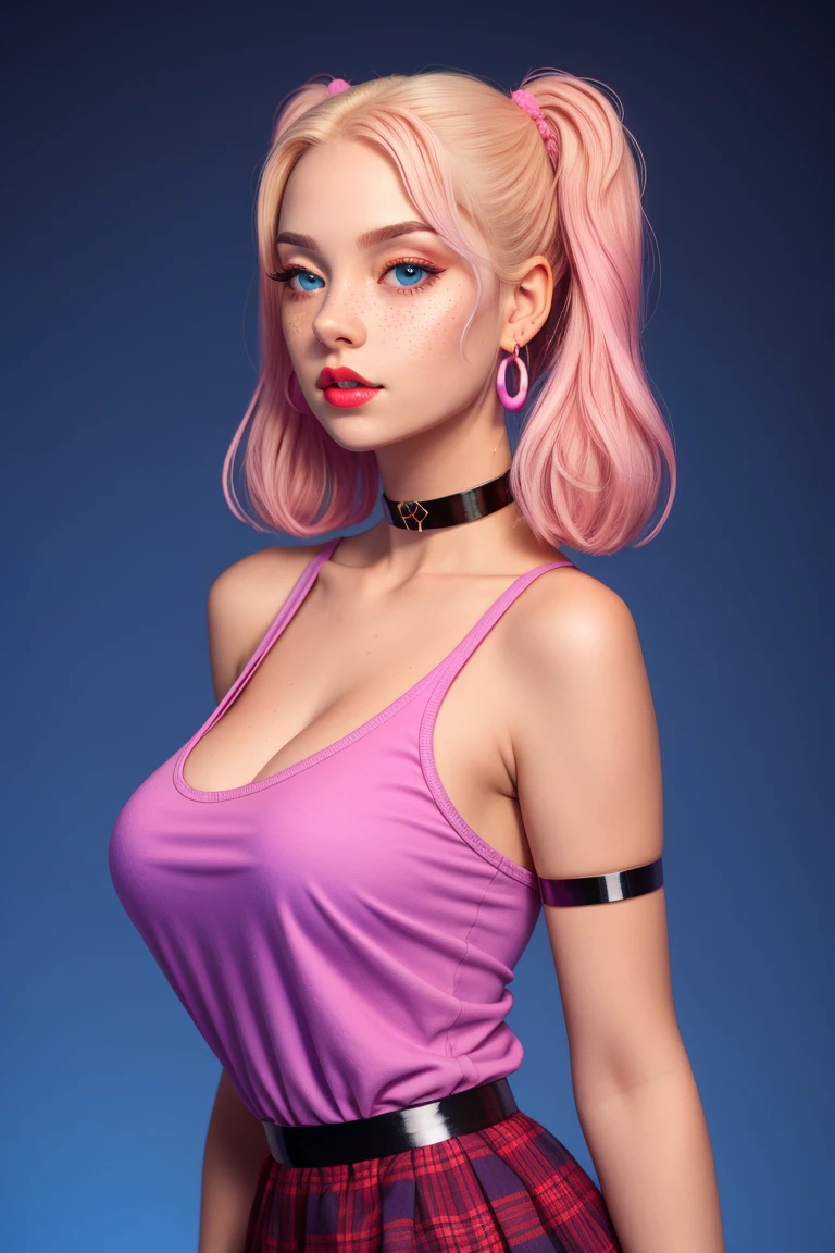 1 girl with pink hair touching her breasts with both hands