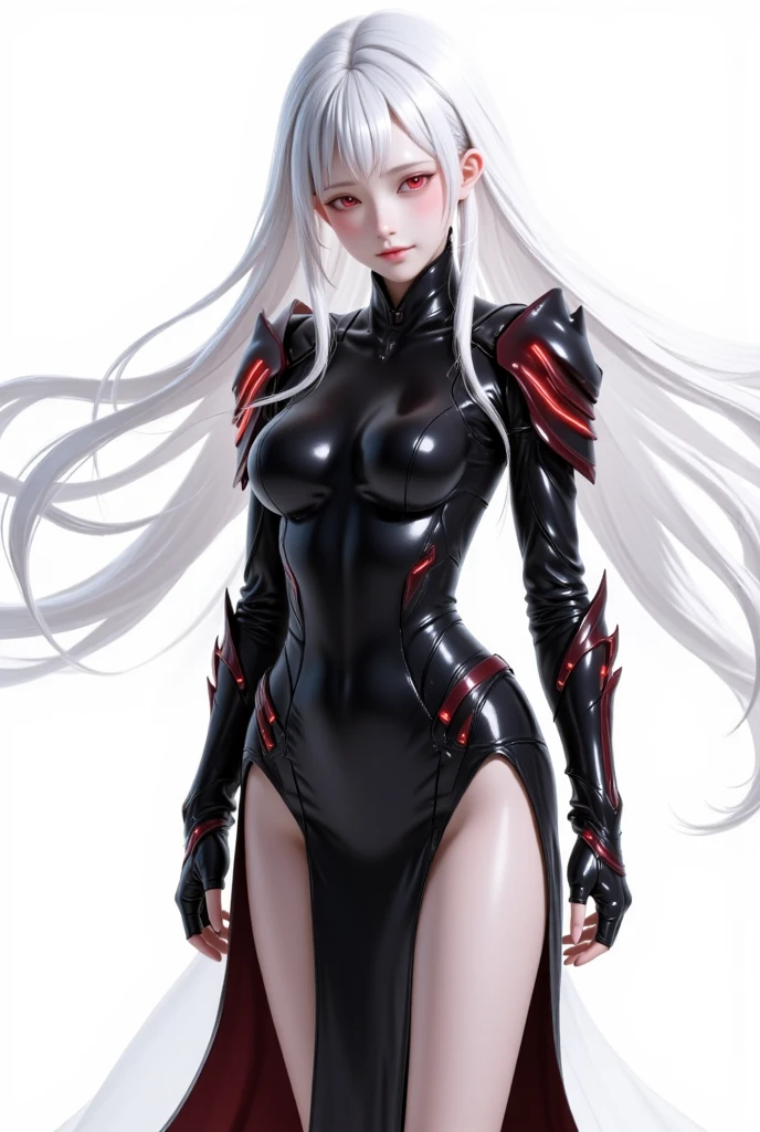 minecraft skin conver into analys White hear, red eyes,black eyebrows, white and black dress, white and black lags, white and black arms, white and black chest
